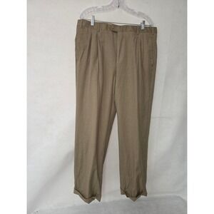 Santorelli Luxury Serge Tan Virgin Wool Pleated Cuffed Dress Pants Mens 38 Italy